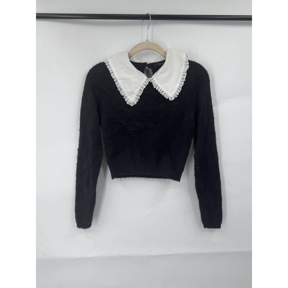 Forever 21 Peasant Cottage Peter Pan Collar Sweater S Black Whimsigoth Coquette